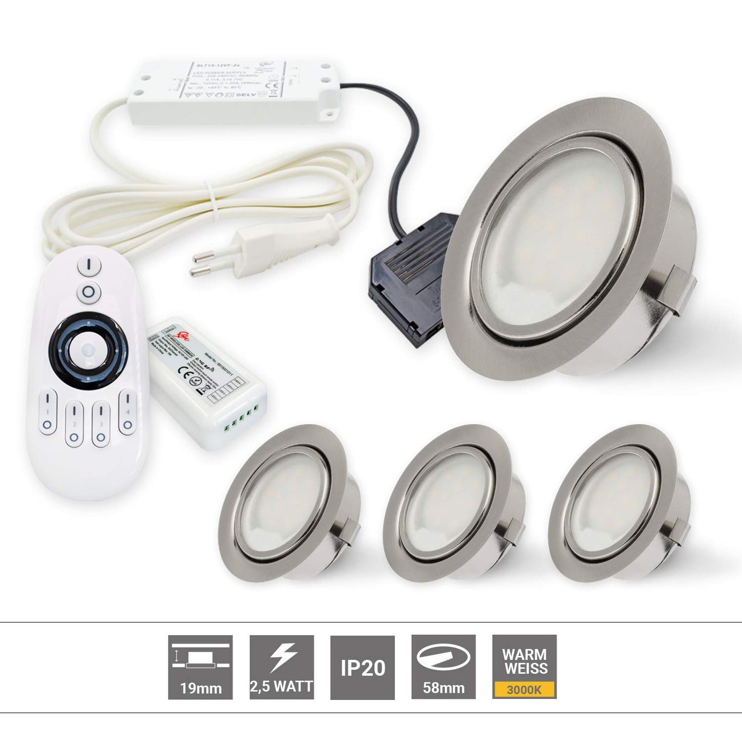 Rolux LED Einbauleuchte "DF-9251B-2", matt-chrom