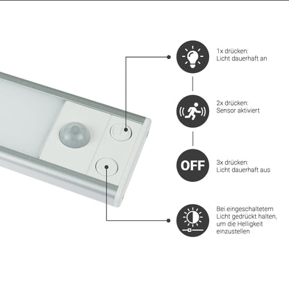 Rolux LED Akku-Lichtleiste mit Bewegungsmelder, dimmbar
